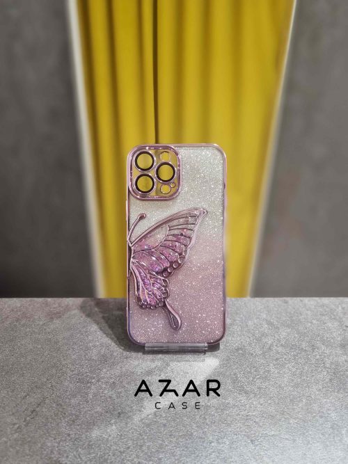 قاب گوشی طرح پروانه آکواریومی صورتی مناسب آیفون 12و سایر گوشی های آیفون