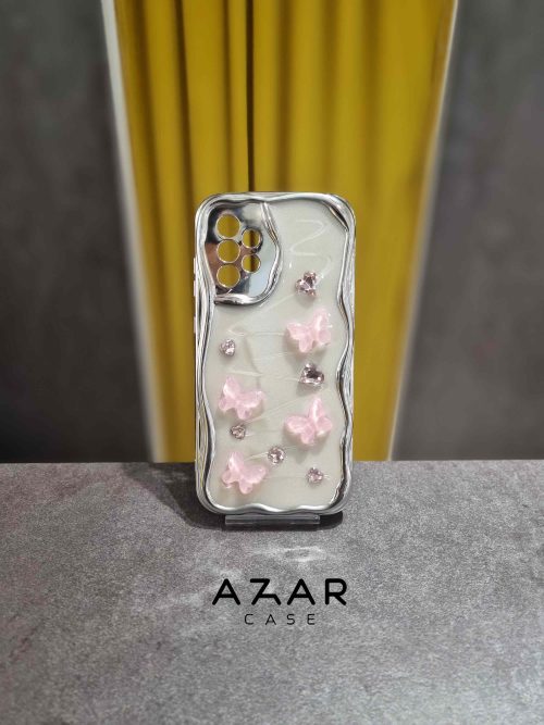 قاب گوشی کرومی پروانه و قلب صورتی مناسب گوشی سامسونگ a51 , a55 و سایر گوشی های سامسونگ