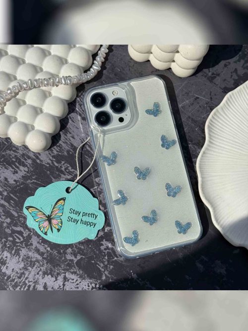 قاب گوشی اکلیلی پروانه آبی مناسب آیفون 16 وسایر گوشی های آِیفون