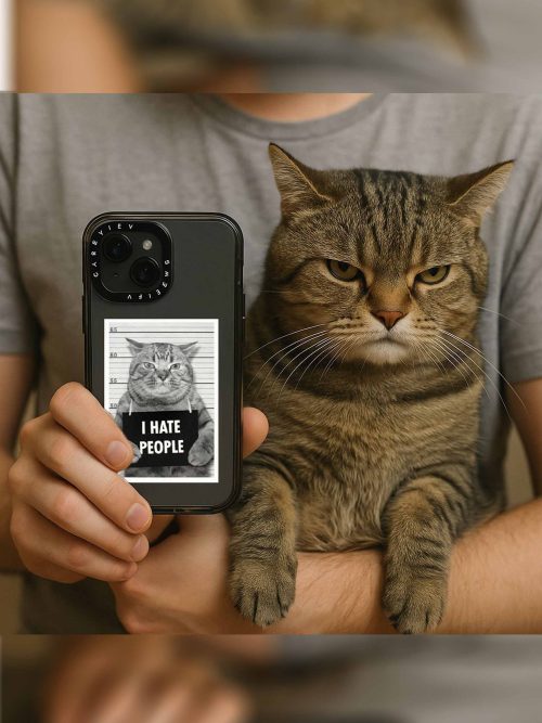 قاب گوشی گربه Hate People مناسب آیفون 16 وسایر گوشی های آیفون